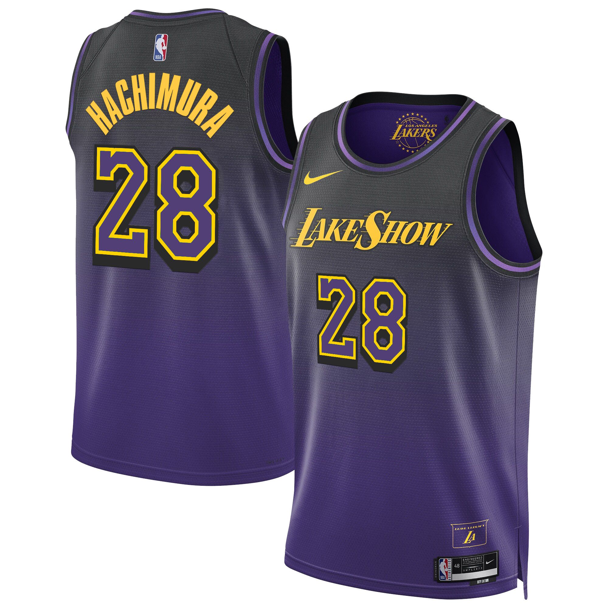 Men Los Angeles Lakers #28 Hachimura Purple 2025 Nike Swingman NBA Jersey